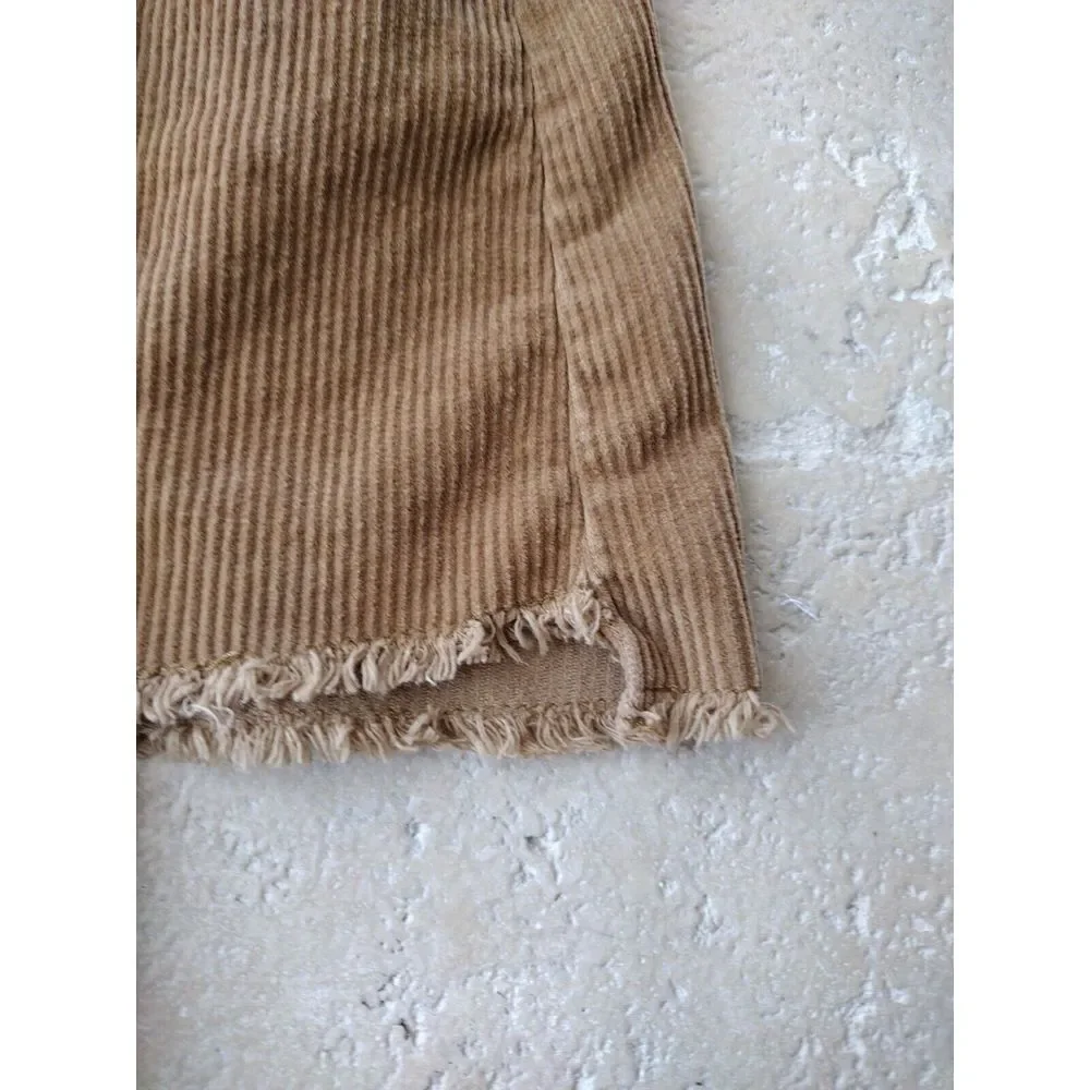 INDIGO REIN Mini Skirt Women Junior 11/29 Golden Tan Corduroy Button Fly Cut Off